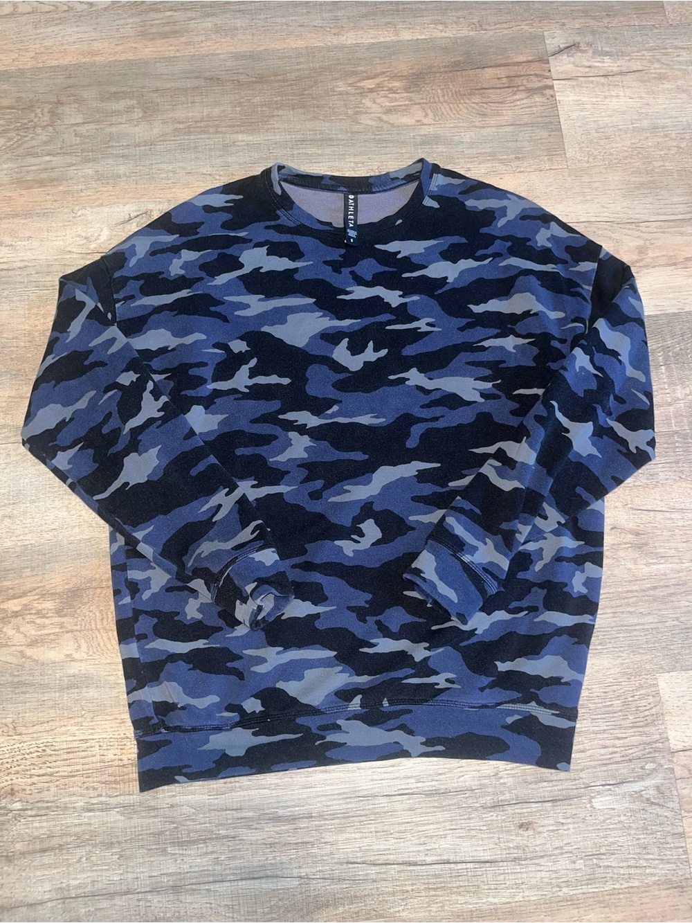 Athleta Blue Camo Crewneck Sweater